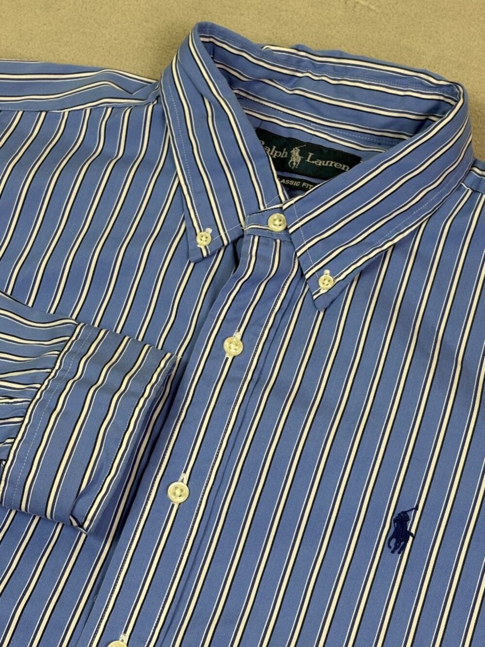 Ralph Lauren Shirt Men’s XL Blue White Stripe Classic Fit Cotton Preppy Office